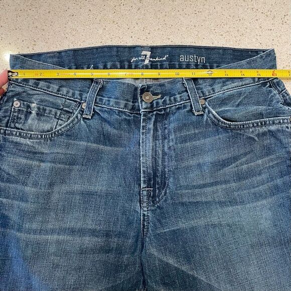 7 Seven For All Mankind Jeans Austyn Mens Size 32 Blue Straight Leg Hemmed - Picture 9 of 12
